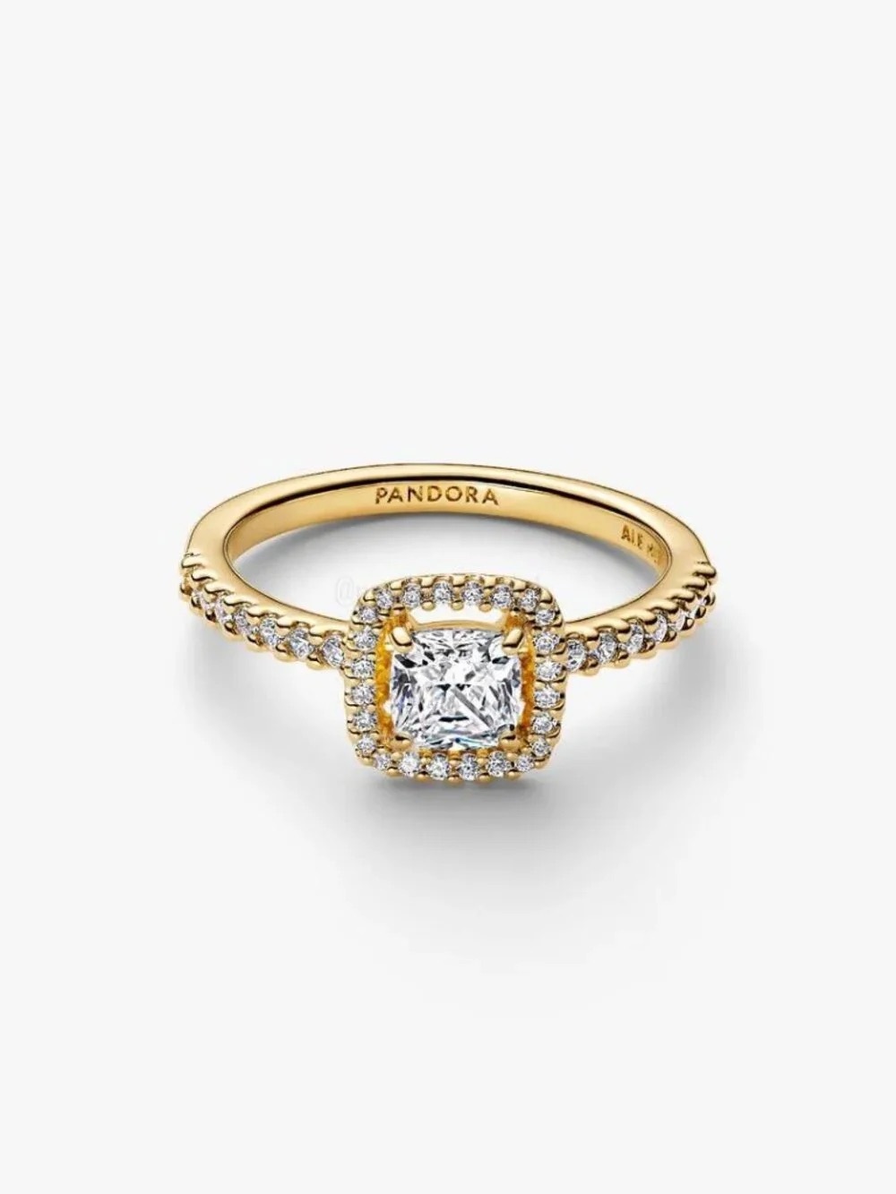 Pandora Gold Square Halo Ring with Clear Stones